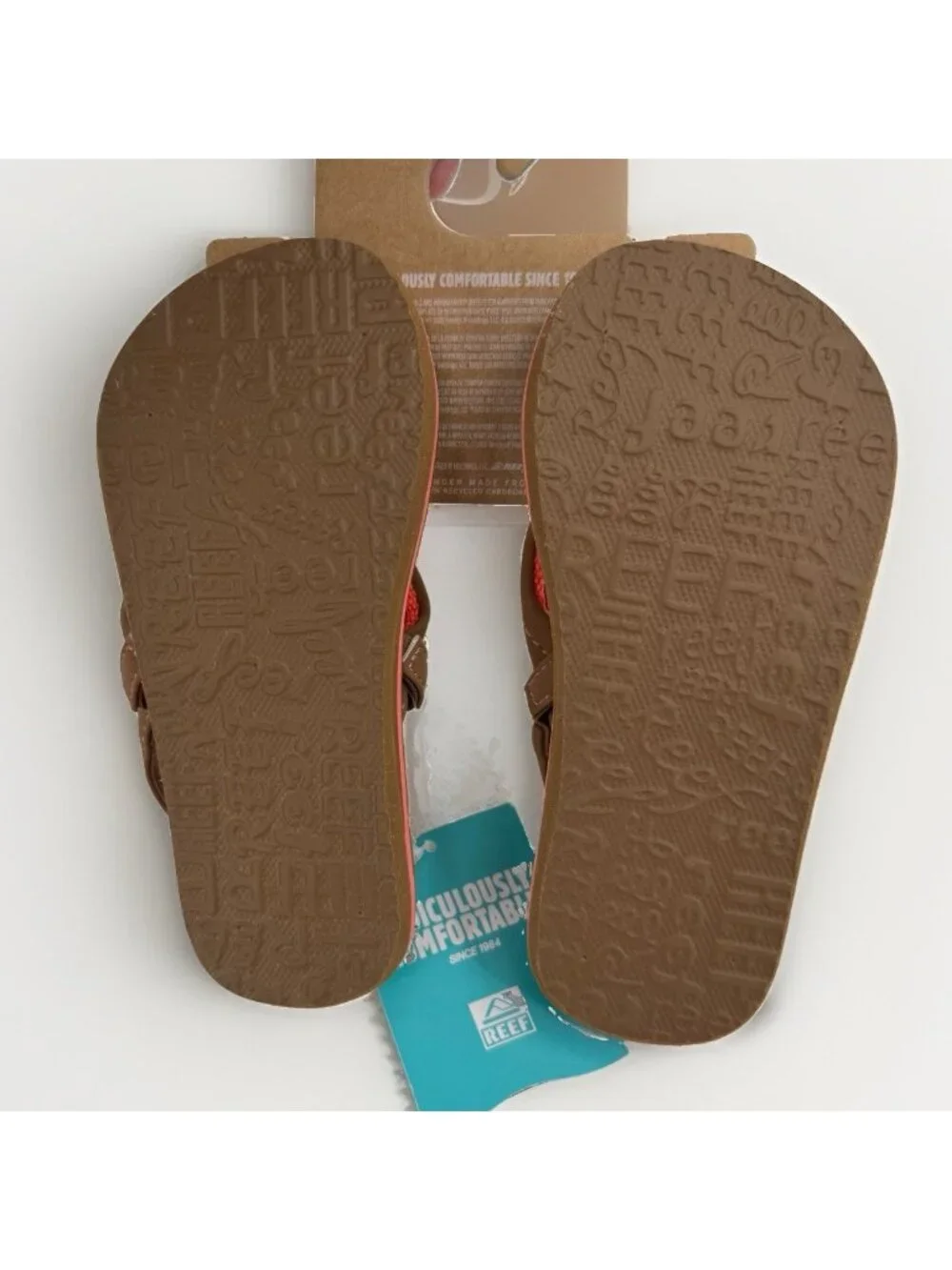 REEF Flip Flops Toddler 7/8 Little Ahi Sandal Ankle Strap Brown/Rainbow Boy/Girl